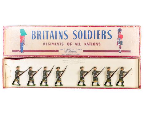 Britains USSR Red Army Infantry from set 2032. 8 examples with rifles at the ready, bayonets fixed. VGC minor chips only. Pla