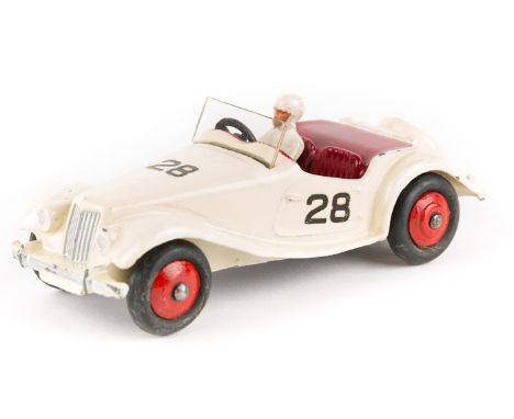 Dinky Toys M.G. Midget (108). In cream with maroon interior and red wheels, RN28. Complete with driver and original screen. V