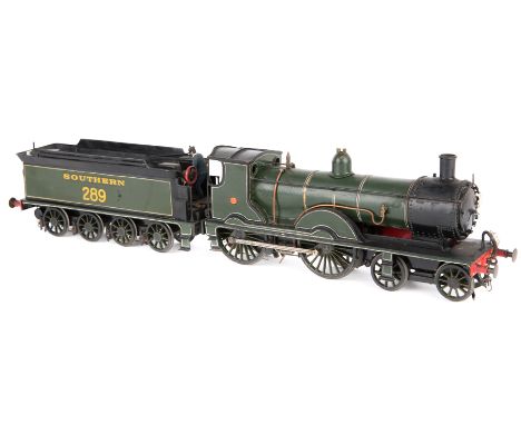 A metal/brass kit built O gauge electric Drummond class T9 4-4-0 tender locomotive. A ‘Greyhound’ in Southern lined green liv