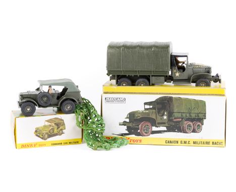 2 French Dinky Military Vehicles. GMC American 6x4 Truck (Camion GMC Militaire Bache) (809), complete with driver. Plus a Dod