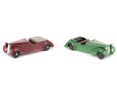 2 Dinky Toys 38 series. A Sunbeam-Talbot (38b). In maroon with grey tonneau and black wheels. Together with an Alvis (38d) in