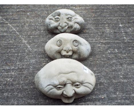 Garden Stoneware - Three reconstituted stone Rock Face garden ornaments. [3]