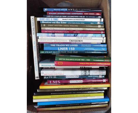 Railways and locomotive literature. A box containing 33 books to include: On Shed - A Portrait of the steam locomotive depot 