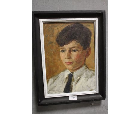STEPHEN CROWTHER. Head and shoulder portrait study of a young boy, signed and dated 1959 lower left, oil on canvas, framed, 3