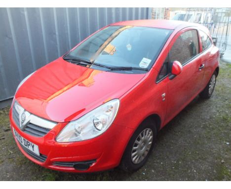 A RED VAUXHALL 1L PETROL CORSA BV10 DPY, SORN, LOG BOOK, MOT 2013 MILEAGE 1273 APPROX MILEAGE 2500, TWO KEYS - HOUSE CLEARANC