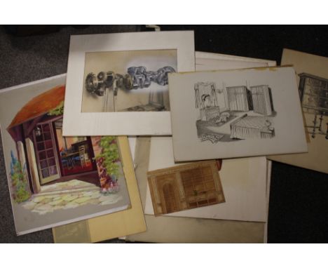 M. LEONARD CLIFTON (XX). English school, collection of mainly watercolours, pencil drawings etc., various subjects, mainly pe
