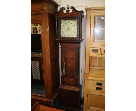 AN ANTIQUE OAK 30 HOUR LONGCASE CLOCK WEIGHT / PENDULUM H-207cm