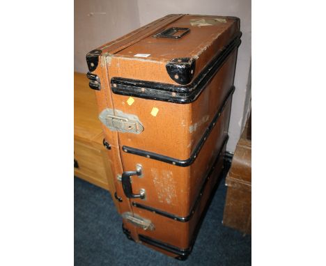 A VINTAGE BANDED PACKING TRUNK