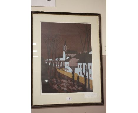 RUPERT M?? (XX). Continental town scene, signed in pencil lower right, limited edition coloured lithograph on paper, 1 / 9, f