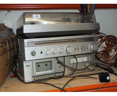 A HITACHI RECORD PLAYER TOGETHER WITH HITACHI RECEIVER AND TAPE DECK