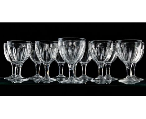 A set of large Georgian style rummers first half 20th century, with petal cut drawn cup shaped bowls into panel cut tapered s