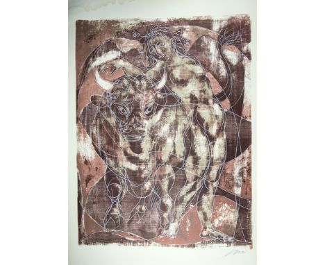 Hans Erni (Swiss, 1909-2015) 'Herbst' lithograph 1958, edition 109/150, signed lower right, unframed 36 x 25in. (91 x 63cm.)