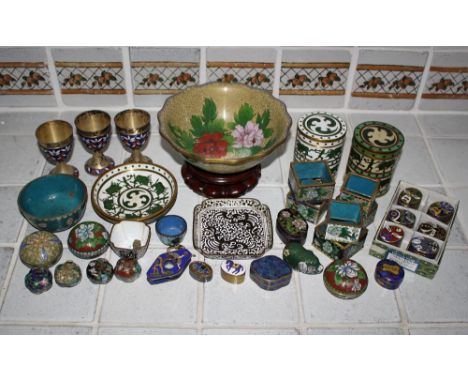 A quantity of Oriental cloisonné wares 20th century, including trinket boxes, dishes, napkin rings etc.