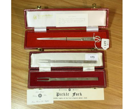 An Elizabeth II cased silver pickle fork Francis Howard, Sheffield 1972, in the form of the 'Manners' fork, an early English 