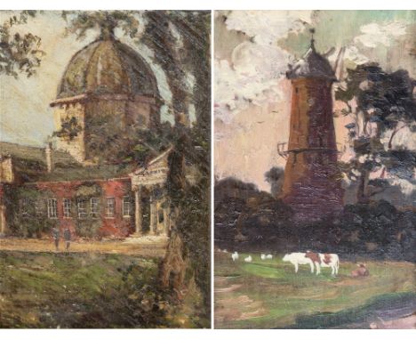 English School, 19th century Cattle beneath a Mill and verso A Country House oil on panel 7½ x 5in. (19 x 13cm.)