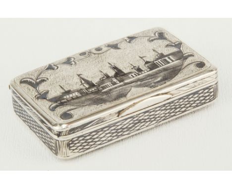 A Russian silver niello work snuff box assay master Ivan Vasilyevich Avdeyev, Moscow c.1855 (date partially rubbed), maker Th