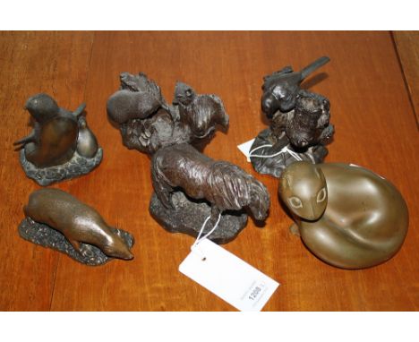 Six cold cast bronze animal figures