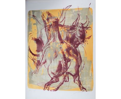 Hans Erni (Swiss, 1909-2015) 'Kuh Und Stier' lithograph 1961, edition 60/150, signed lower right, unframed 24 x 18½in. (62 x 