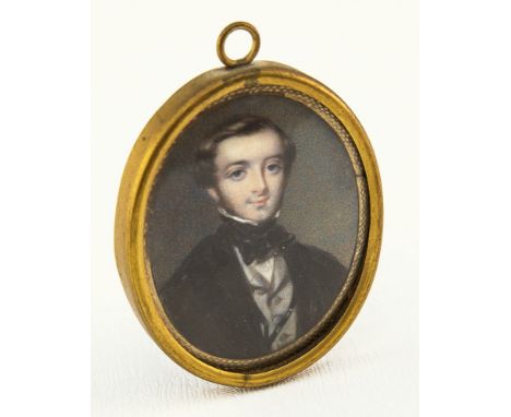 English School, second quarter 19th century Portrait Miniature of a Gentleman oval watercolour on ivory 2 x 1¼in. (5 x 4.5cm.