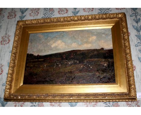 John Buxton Knight (British, 1843-1908) Hunting on the Moor oil on canvas 23½ x 35½in. (61 x 90cm.)