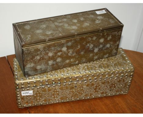 Two Indian brass mounted wooden glove or fan boxes