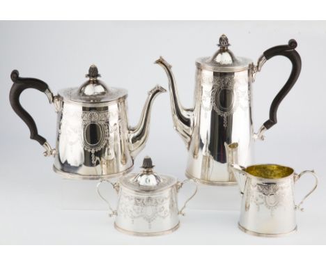 An Irish silver four piece tea and coffee service Irish Silver Ltd., Dublin 1978, in the Victorian style, comprising a teapot