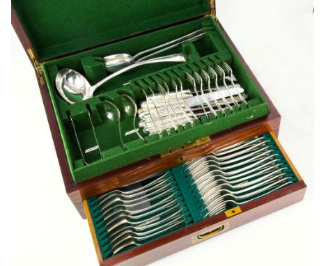 An assembled canteen of George III silver Old English Thread pattern flatware well matched from various makers, London, dates