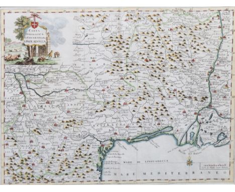 Giambattista Albrizzi (1698-1777) 'Carta Geografica Del Governo Della Linguadocca', engraved map with hand colouring, decorat