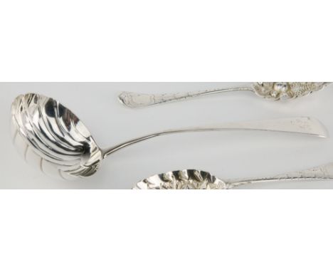 A George III silver shell bowl soup ladle George Smith (III) and William Fearn, London 1786, Old English pattern, engraved mo