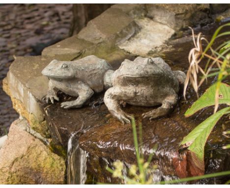 Two bronze toads 13in. (33cm.) and 11in. (28cm.) long. (2)