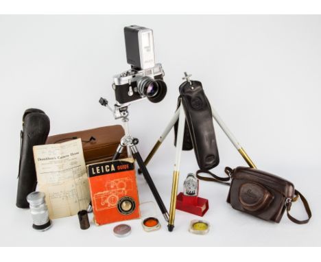 A Leica M3 camera 1950s, no.784823, with Leitz Summicron f5. 01:02 lens, no.1235523, with leather case, together with a cased