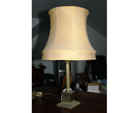 A patinated brass Corinthian column table lamp late 20th century, 11in. (28cm.) high.