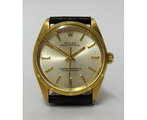 Rolex, a gents 18ct gold Oyster Perpetual Chronometer wristwatch, with leather strap, green box and outer box.