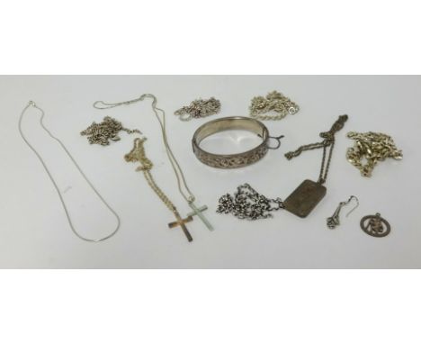 A collection of various silver jewellery, approx 195gms, together with a silver bangle.