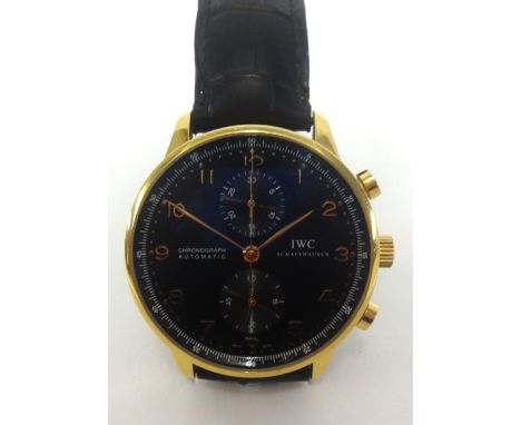 IWC, a fine 18ct gold gents automatic chronograph, the back plate stamped 'International Watch Company, No.3080572', boxed.