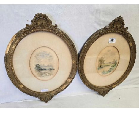 PAIR OF 19THC WATERCOLOURS OF VIEWS ON THE RIVER SEVERN. ONE SIGNED BY R A K MARSHALL, THE OTHER BY E W EVANS, IN DECORATIVE,