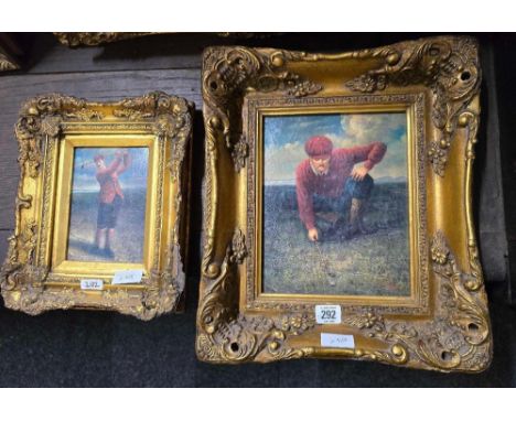 2 GILT FRAMED PICTURES OF VINTAGE GOLFERS