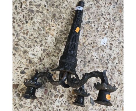 VINTAGE 3 BRANCH CAST IRON WALL SCONCE