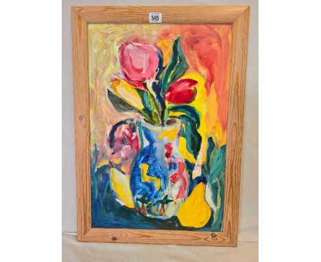 MODERN BRITISH SCHOOL OIL PAINTING: STILL LIFE OF FLOWERS IN A VASE, 25 X 18'' 