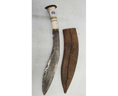 BONE HANDLED KUKRI IN LEATHER SCABBARD