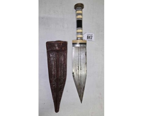 NORTH AFRICAN DAGGER WITH A BONE &amp; METAL HANDLE WITH SCABBARD