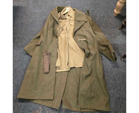 MILITARY KHAKI OVERCOAT, SHIRT &amp; TIE, COAT WITH NO BUTTONS