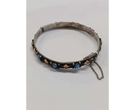 SILVER GILT &amp; TIGERS EYE BRACELET &amp; SILVER GOLD INLAID BANGLE