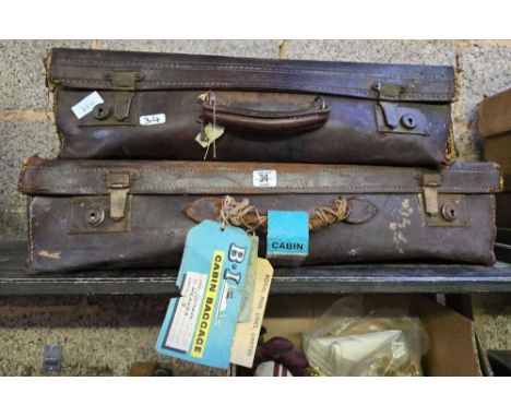 2 VINTAGE LEATHER SUITCASES A/F