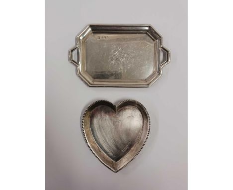 SILVER HEART SHAPE DRESSING TABLE TRAY &amp; AN OBLONG EXAMPLE, 88g