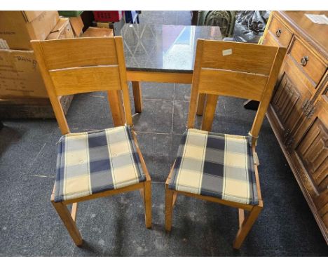 MARBLE TOP KITCHEN TABLE &amp; 2 MATCHING TEAK CHAIRS