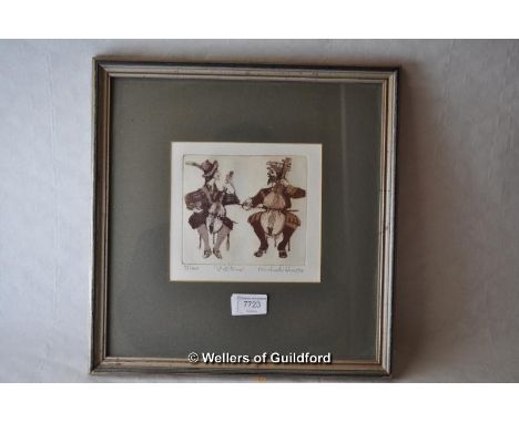 After Michael Hunter, limited edition print, 'Viol Duo', 33/200, signed in pencil, 12 x 13.5cm.