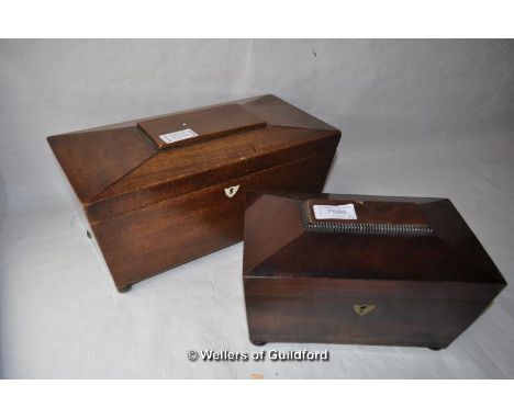 *Sarcophagus flame mahogany tea caddy and another mahogany tea caddy (Lot subject to VAT)