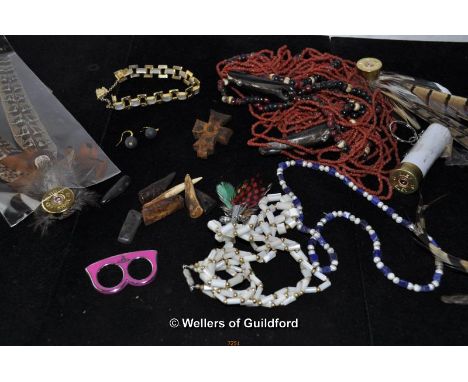 *Selection of jewellery including Vintage link bracelet, Tribal nacklace, Art Deco geometric necklace with mother-of-pearl, v