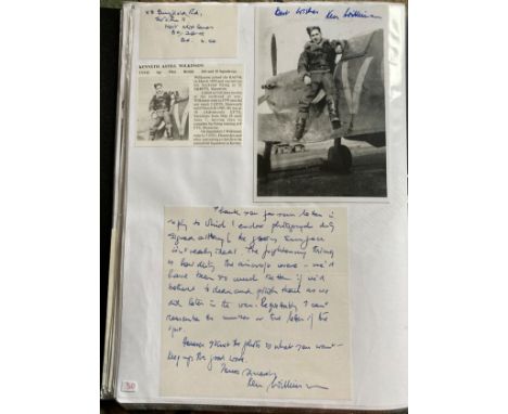 WW2 BOB fighter pilot Ken Wilkinson 616 sqn signed photo, hand written letter fixed with biography to A4 page. WW2 RAF Battle